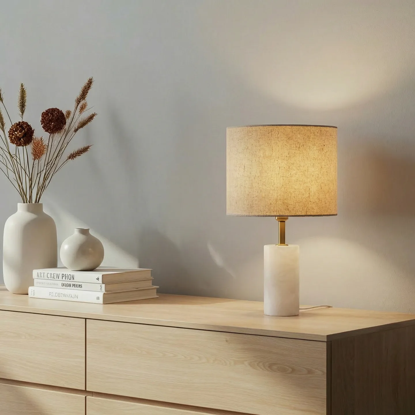 Alabaster Tischleuchte Ø 25 cm Marmor E27 - Lindby - Wohnzimmer - Skandinavisch - Stoff / Textil - Einflammig