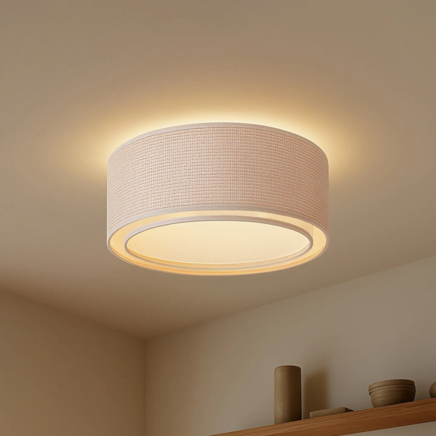 Soula taklampa, beige, Ø 60 cm, plast, E27 - Lindby - Vardagsrum - Lantlig / rustik - Rund