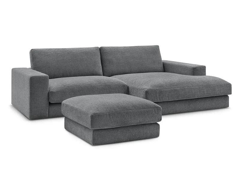 Ecksofa mit Hocker BOBOCHIC LEONARD Stoff mit Textur dunkelgrau