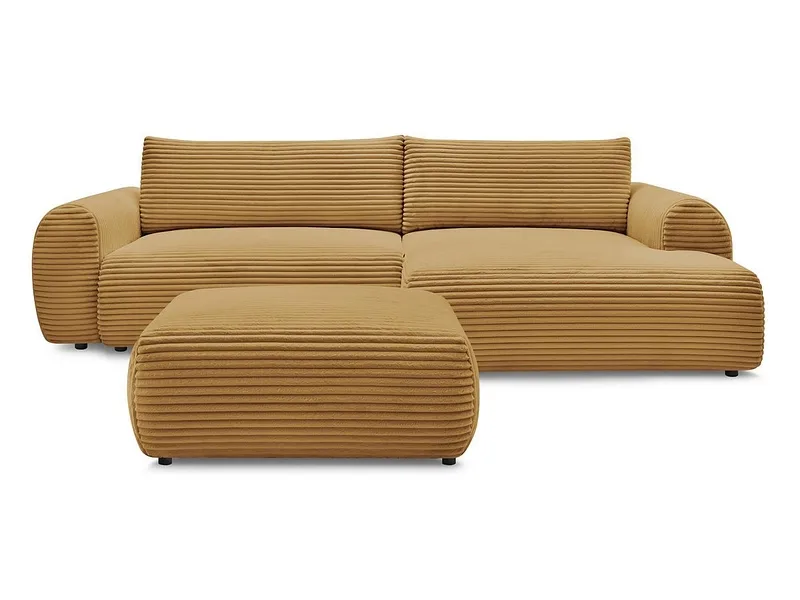 Ecksofa mit Hocker BOBOCHIC LUCIEN Cord-Stoff gelb