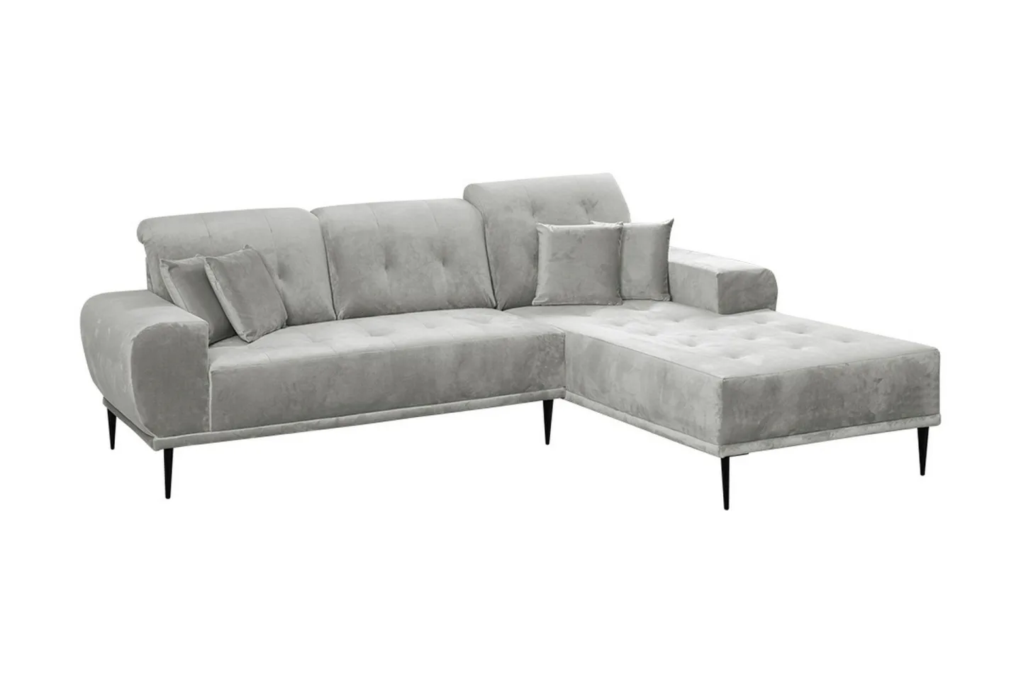 Rapale 3-sits Soffa med Divan Höger med Kuddar - Sammet/Ljusgrå