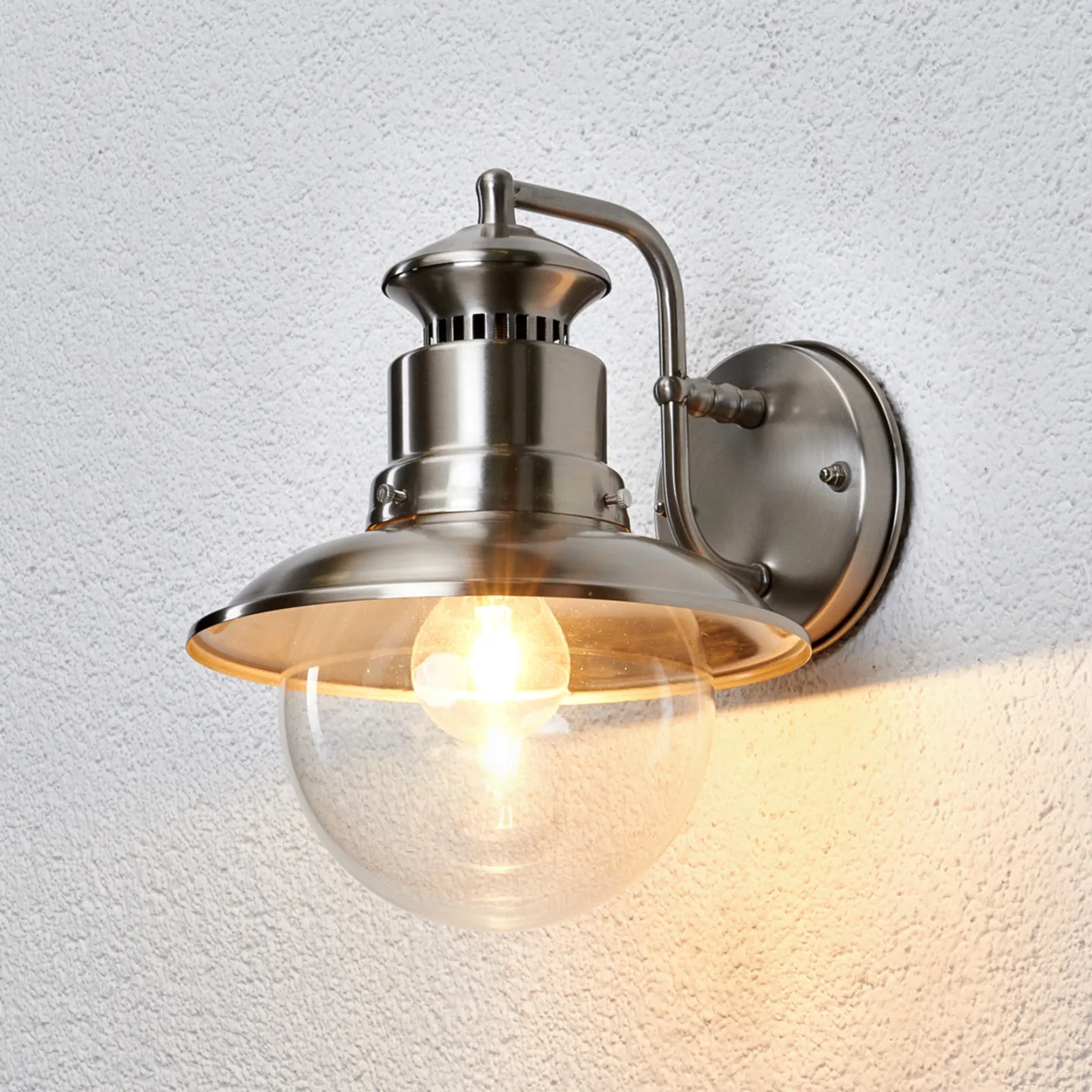 Lindby Außenwandleuchte Gwendolyn, grau, Edelstahl, 26cm - Balkon - Modern - Metall - Einflammig