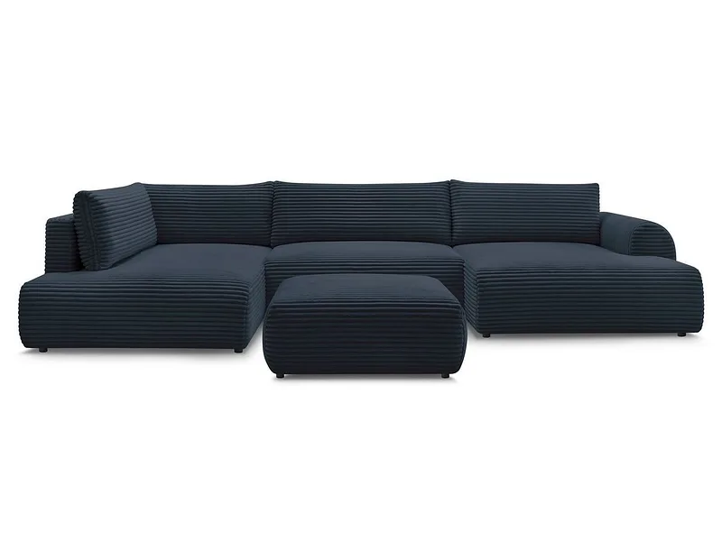 Panorama-Ecksofa mit Hocker BOBOCHIC LUCIEN Cord-Stoff dunkelblau