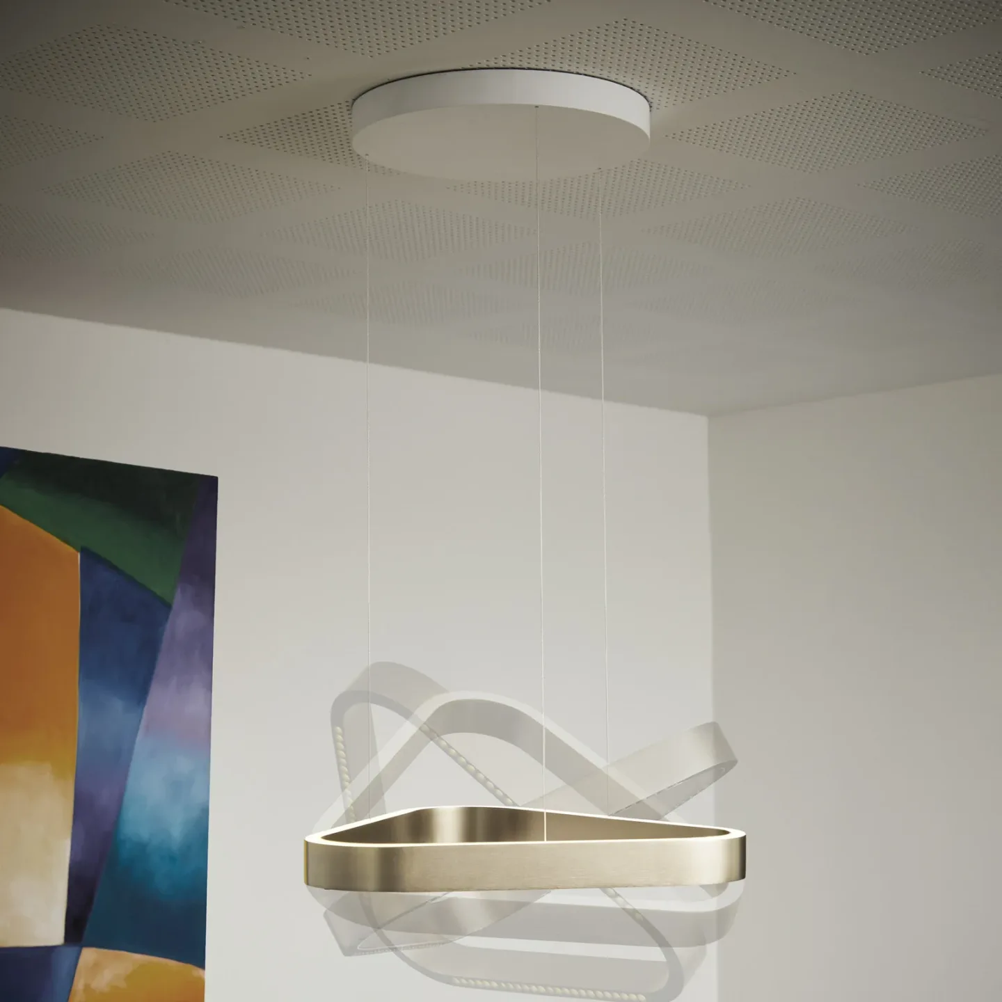 Trigon LED-hængelampe, cremefarvet, 60 cm, aluminium – LOOM DESIGN - Stue - Moderne - Trekantet
