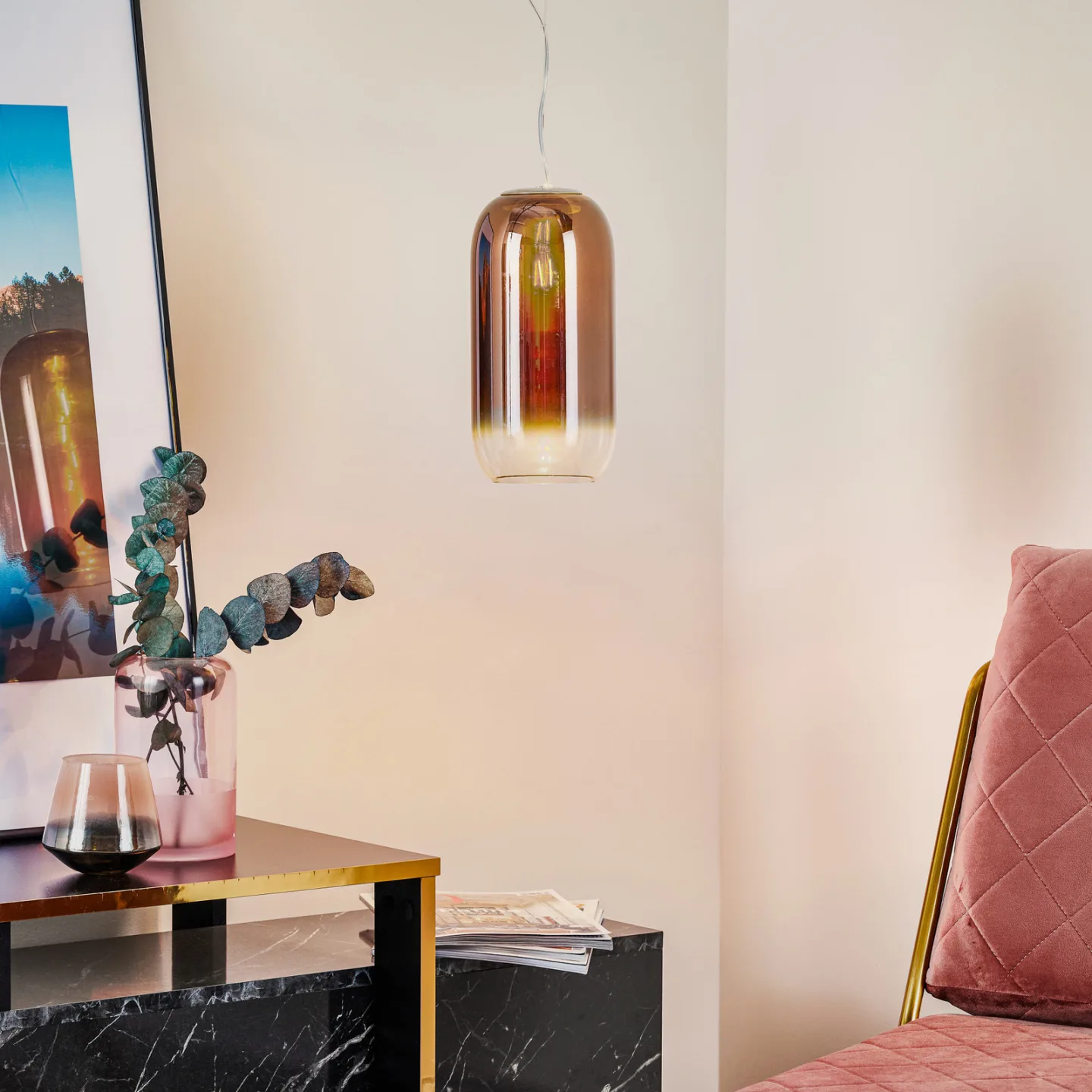 Gople Mini Pendelleuchte Copper/Black - Artemide - Wohnzimmer - Design - Glas - Einflammig