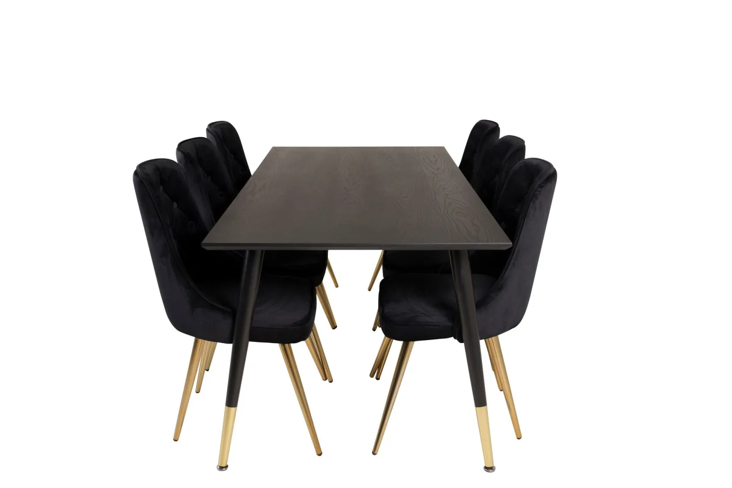 Dipp Matgrupp 180 cm Rektangulär med 6 Velvet Deluxe stolar - Svart/Guld