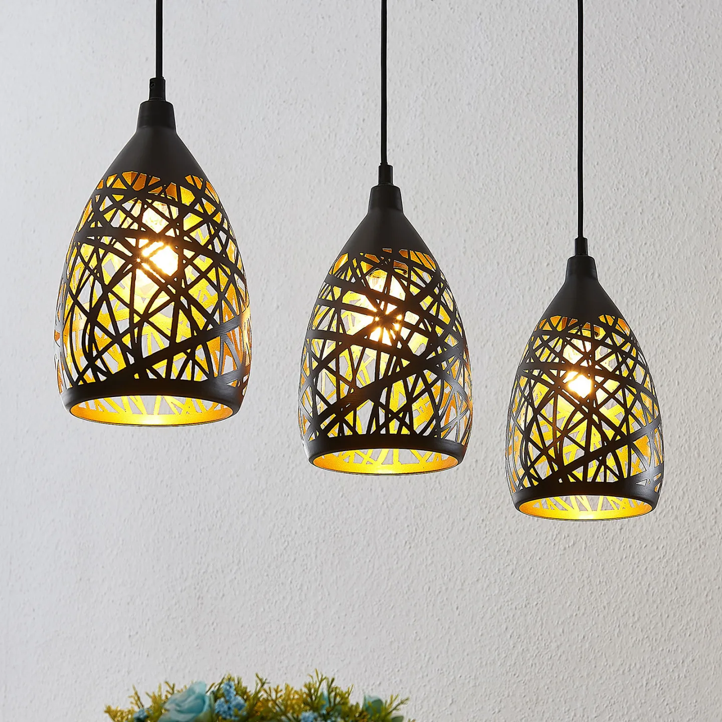 Marcello 3 Pendelleuchte Black/Gold - Lindby - Küche - Modern - Metall - Mehrflammig