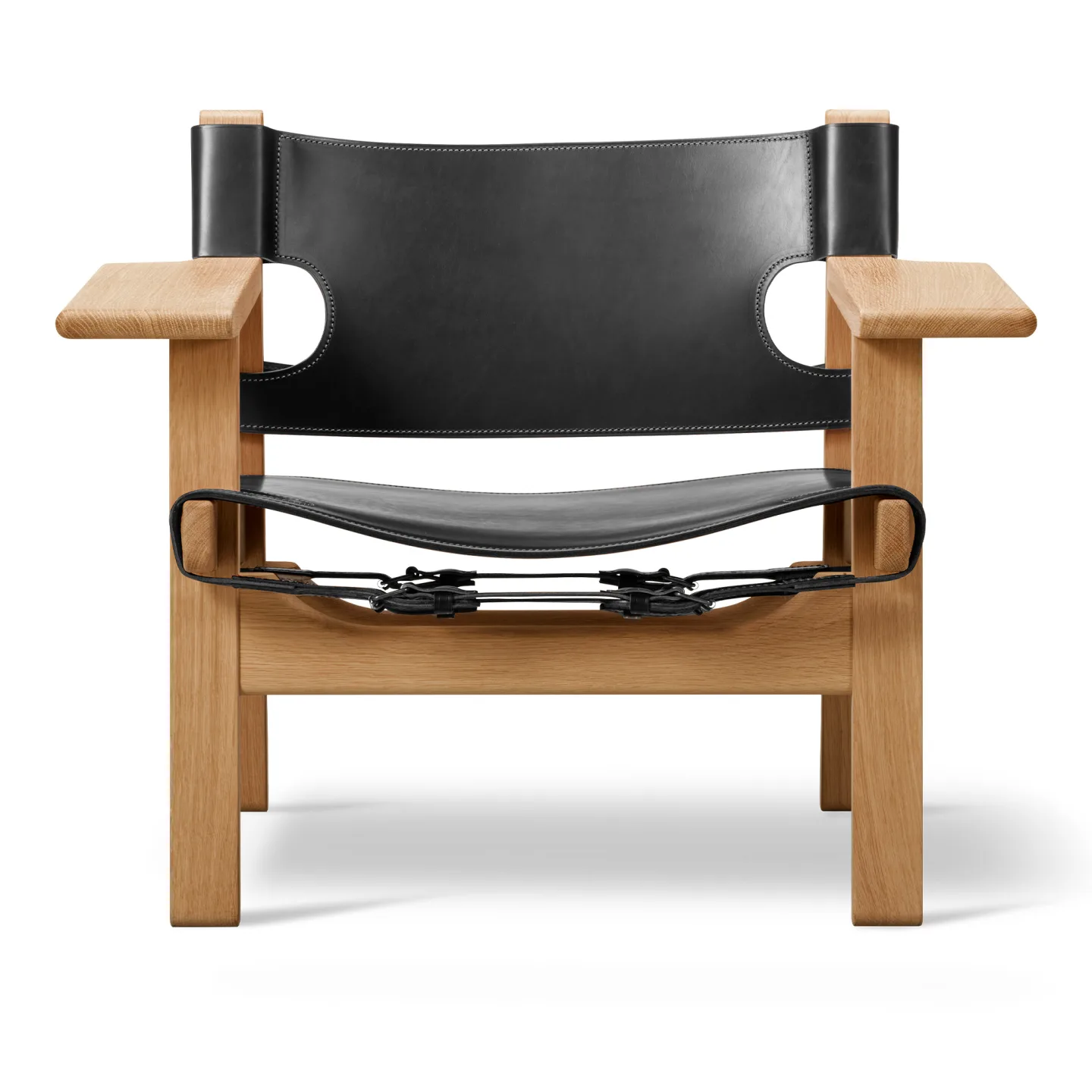 Fredericia Furniture - The Spanish Chair, Oljad ek, Svart läder - Fåtöljer - Børge Mogensen - Svart - Läder/Trä