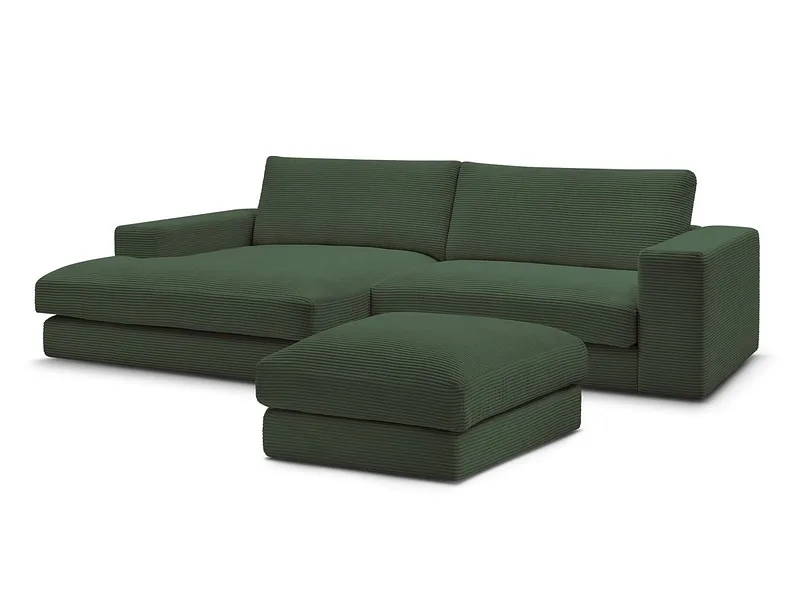 Ecksofa mit Hocker BOBOCHIC LEONARD Cord-Stoff dunkelgrün