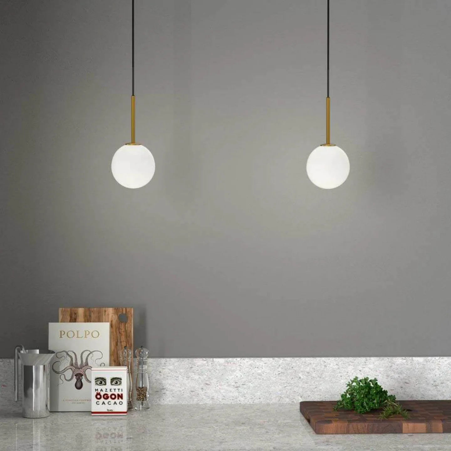 Ballon Pendelleuchte Satin Brass - Herstal - Wohnzimmer - Metall