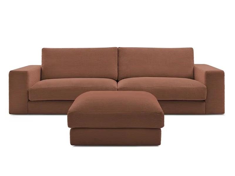3er Sofa mit Hocker BOBOCHIC LEONARD Cord-Stoff orange