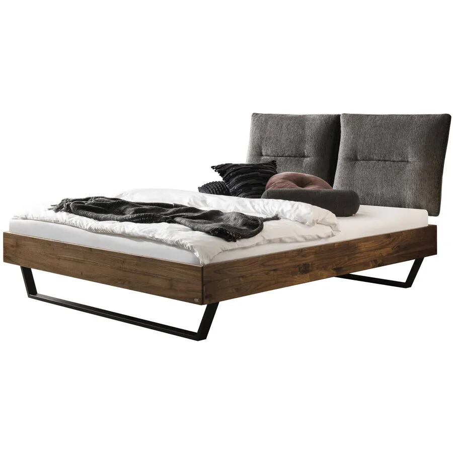 Hasena Bett Sassari Nussbaum/Anthracit Nussbaum Massivholz/Stahl pulverbeschichtet/Polyester Massivholz 140 x 200 cm