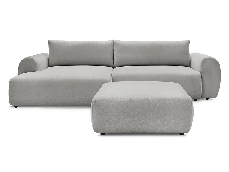 Ecksofa mit Hocker BOBOCHIC LUCIEN Stoff hellgrau