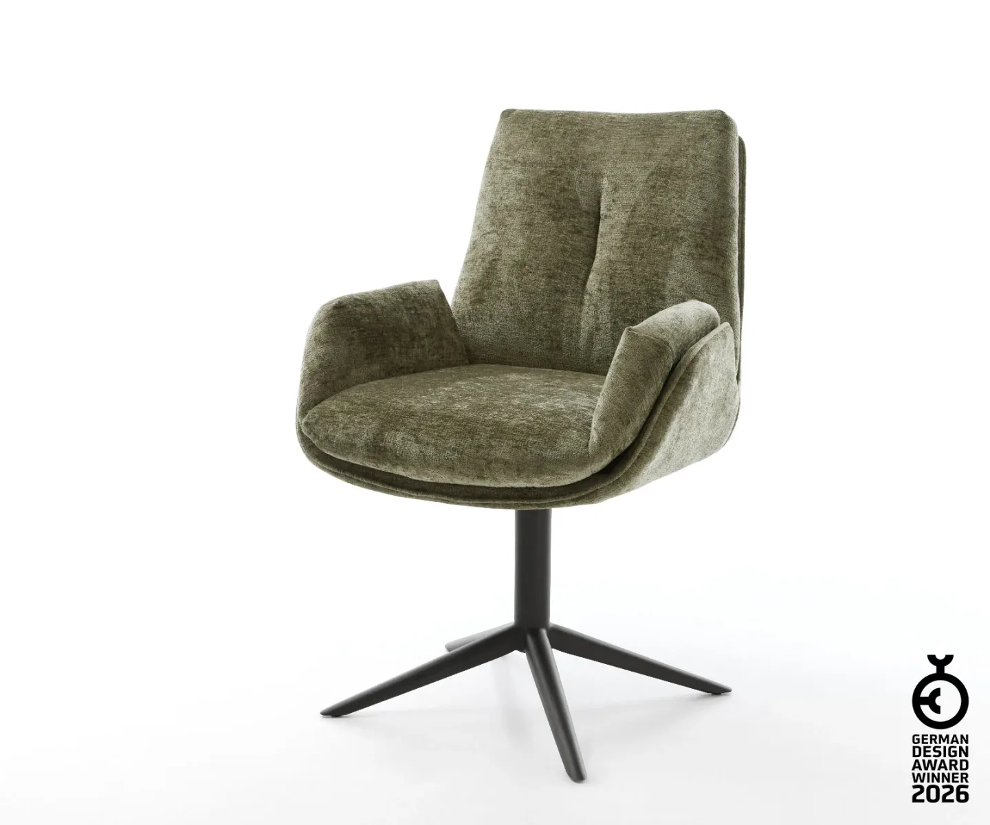 Drehstuhl Clea-Flex Chenille Olive Fußkreuz Schwarz 360° drehbar Wippfunktion