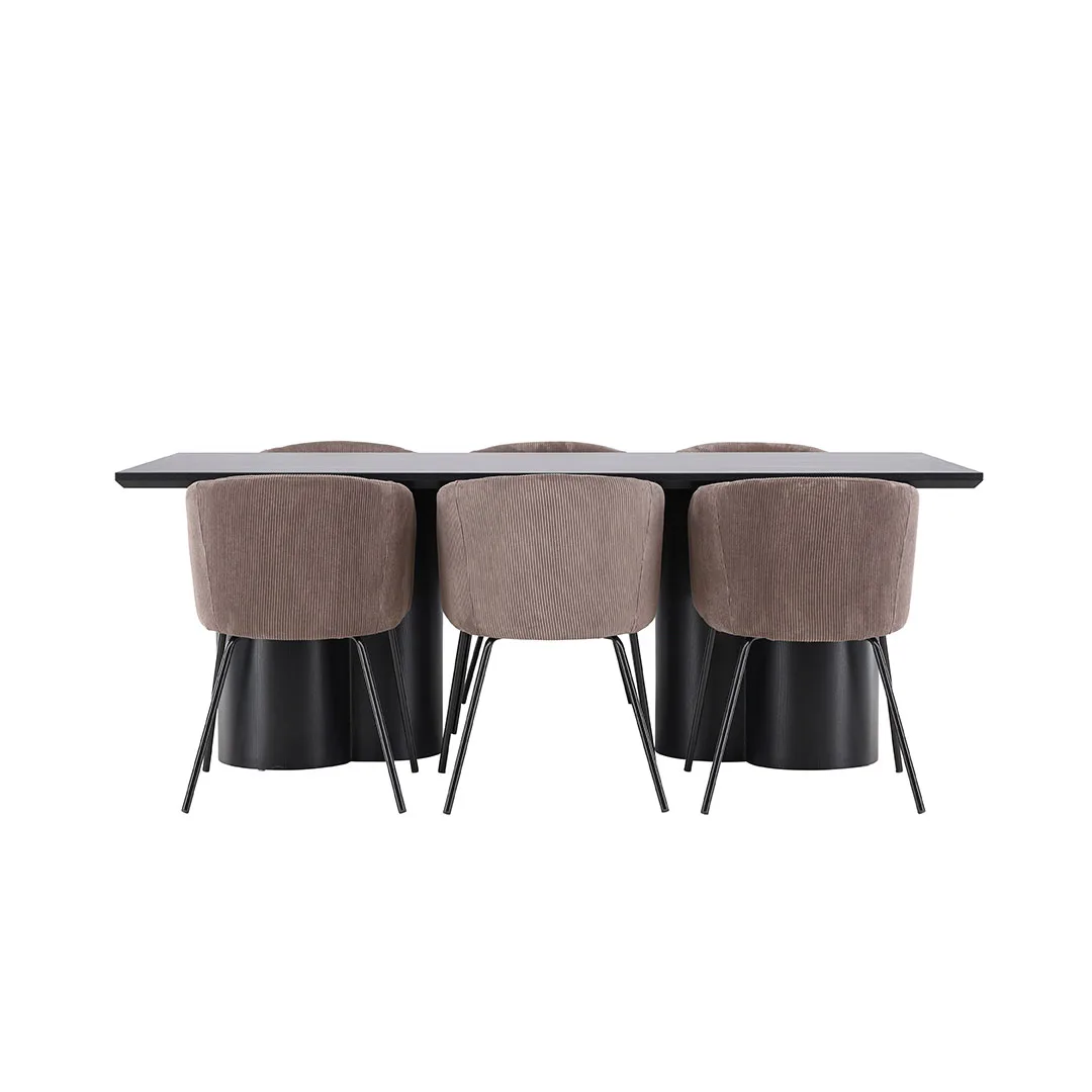 Olivia Essgruppe Tisch 100x210cm und 6 Flöhl Stühle mit Armlehnen schwarz.