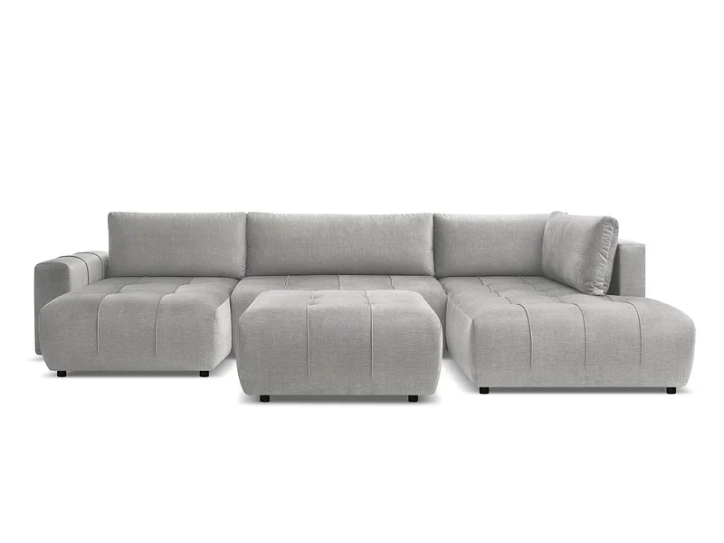 Panorama-Ecksofa mit Hocker BOBOCHIC ARSENE Samt hellgrau