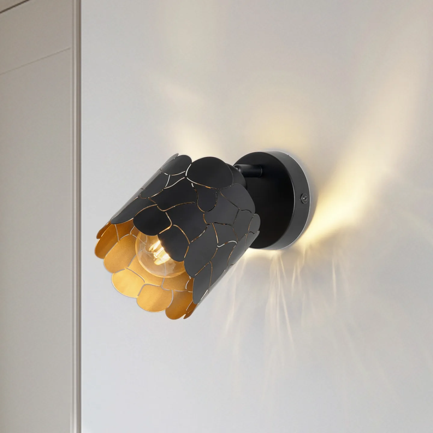 Aralena Wandleuchte Ø 12 cm einflammig schwarz/gold - Lindby - Wohnzimmer - Modern - Metall