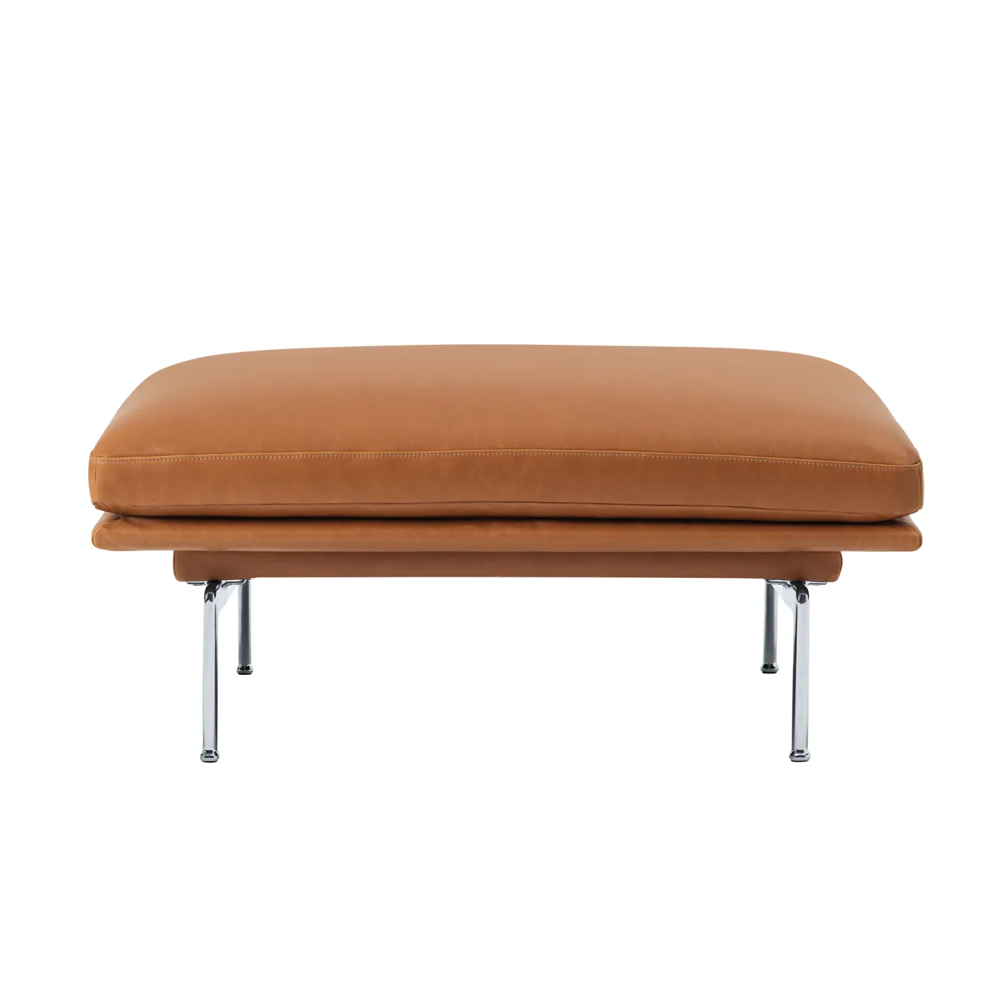 Muuto - Outline Pouf / Polished Aluminium Base Refine Leather Cognac - Fotpallar - Anderssen & Voll - Brun - Läder/Metall