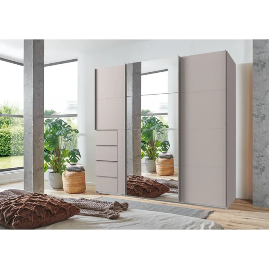 Kleiderschrank Cathy KASCHMIR, ABS. SPIEGEL GRIFFE KASCHMIR Mischholz B 225 cm