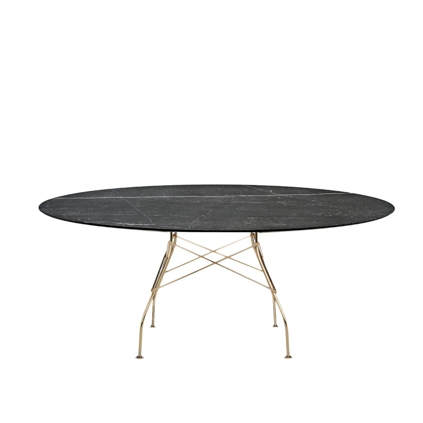 Kartell - Glossy Oval Table 4579 192x118, Gold, Black Marble Finish - Matbord - Antonio Citterio - Svart - Naturmaterial/Metall