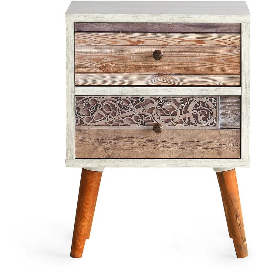 Nachttisch Uyumak weiss/natur Melaminbeschichtete Spanplatte B 40 H 55 cm