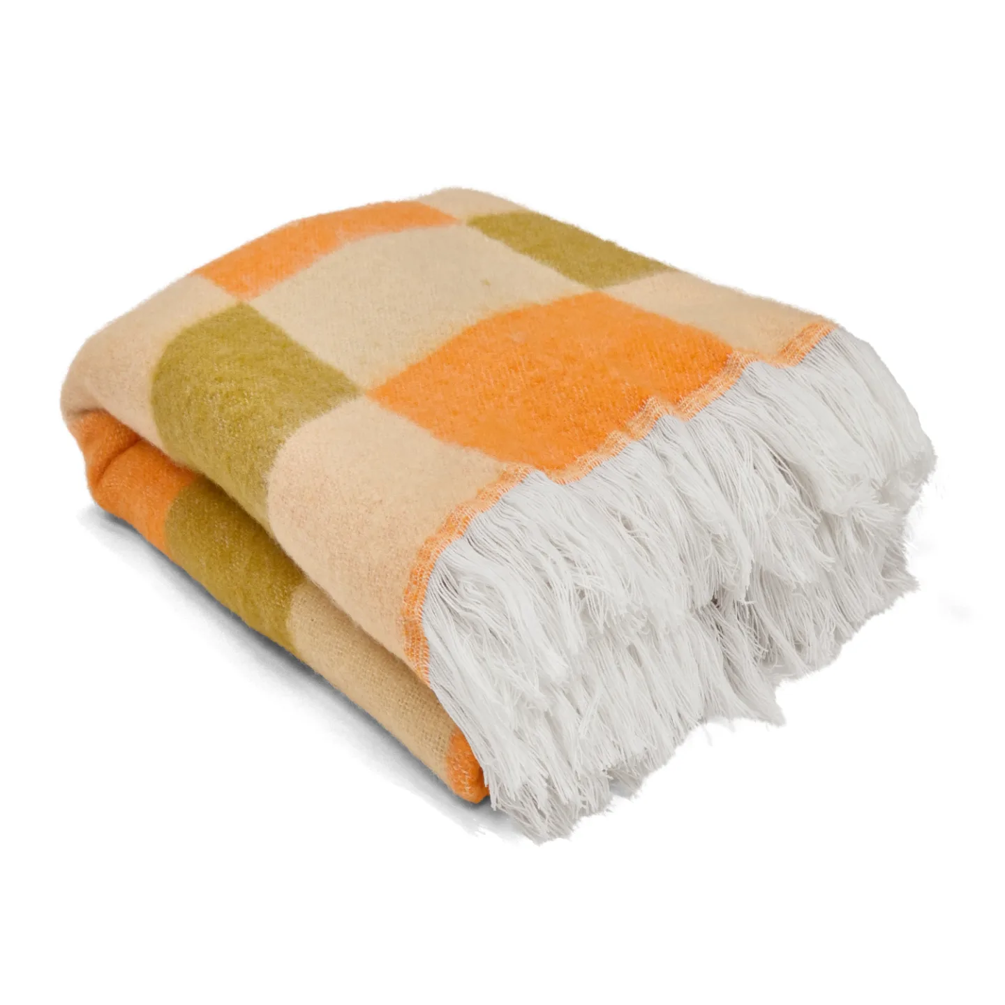 Tepper - Ullmixpledd - Audrey Check (beige/gul/oransje) (Størrelse: 130 x 170 cm)