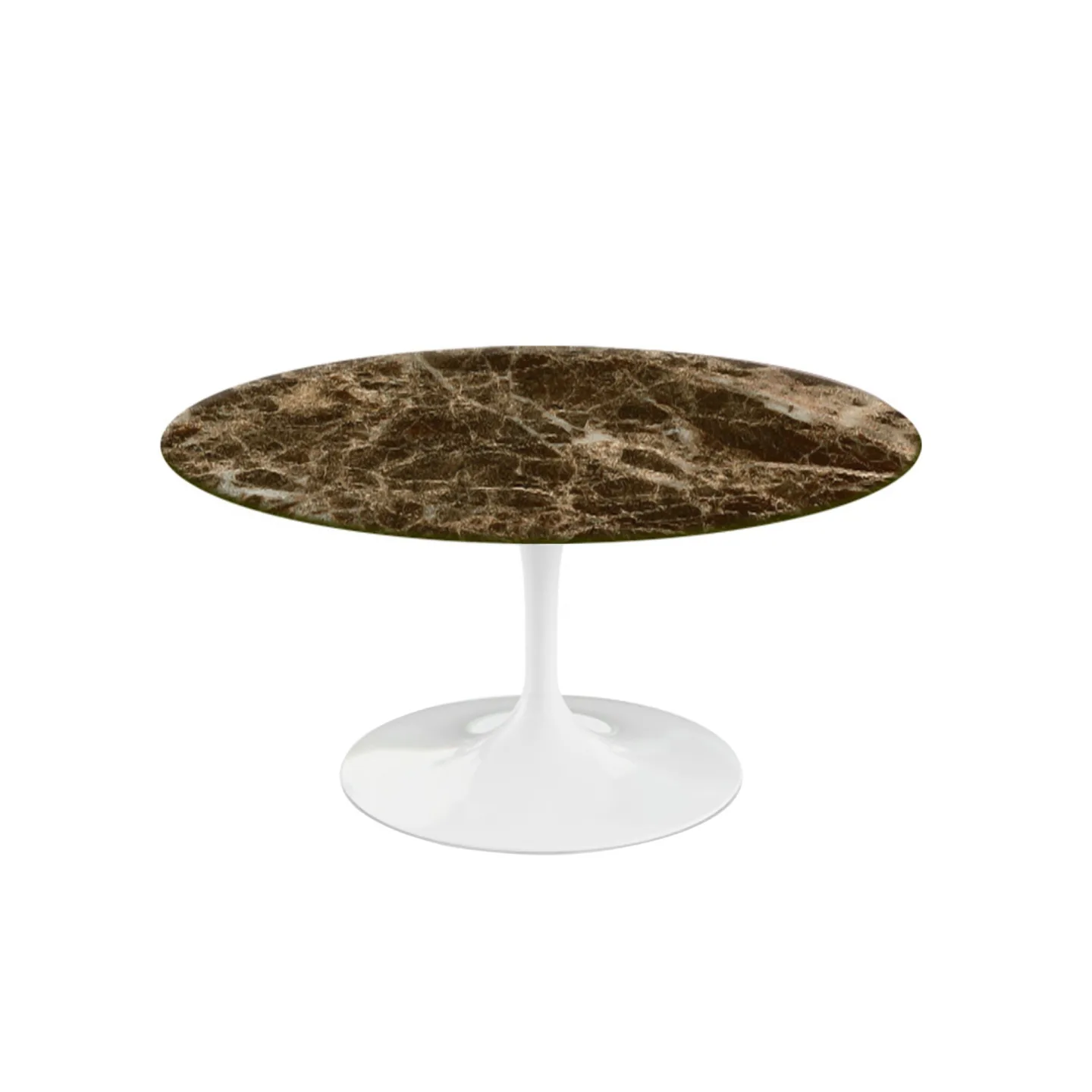 Knoll - Saarinen Round Table - Soffbord, Vitt underrede, skiva i matt brun Emperador marmor, H: 38, Ø 91 - Soffbord - Eero Saarinen - Brun,Vit - Metall/Sten