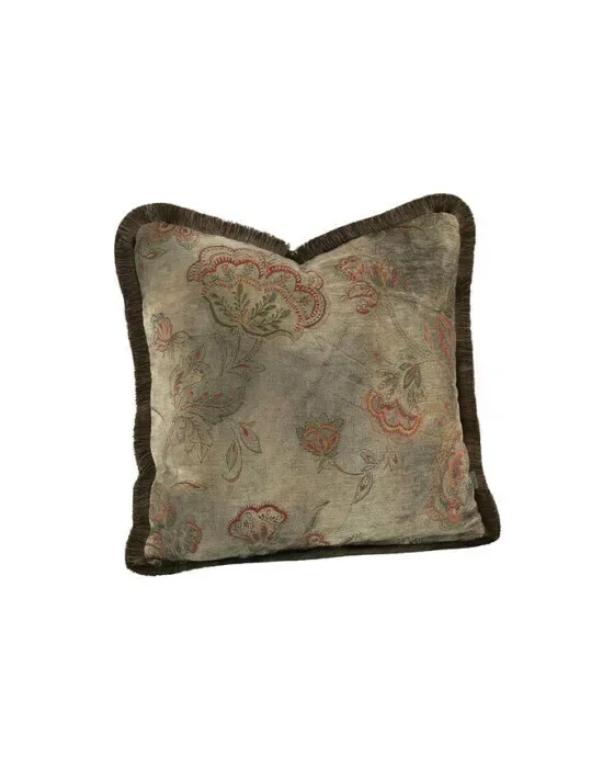 Miralago Flower Cushion Cover Fringes Taupe