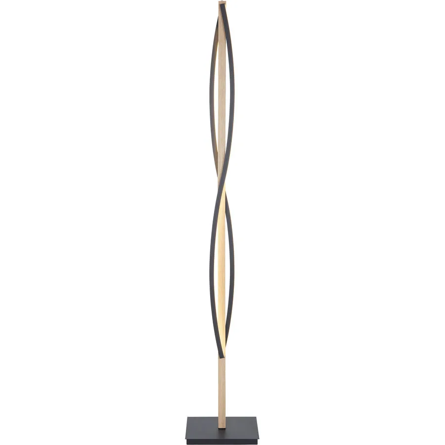 Stehlampe Forde Schwarz Aluminium/Holz 25 cm 151 cm - Farbe: natur/schwarz - LED - Lichtfarbe: Extra warmweiss - Helles Neutralweiss - Stehlampe- LED