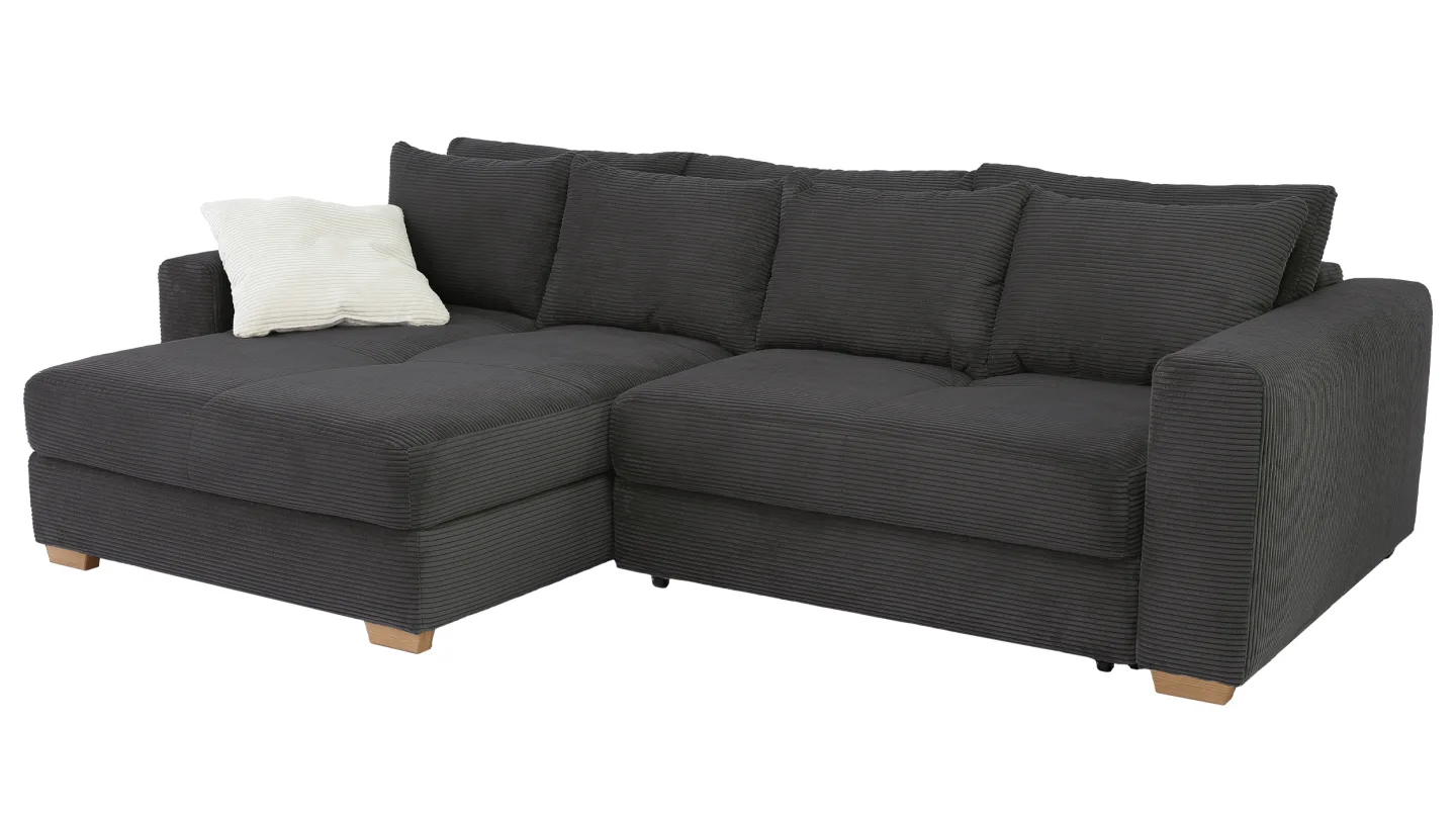 Ecksofa Cord Schlaffunktion grau Bettkasten 288 x 186 cm - KAMPEN