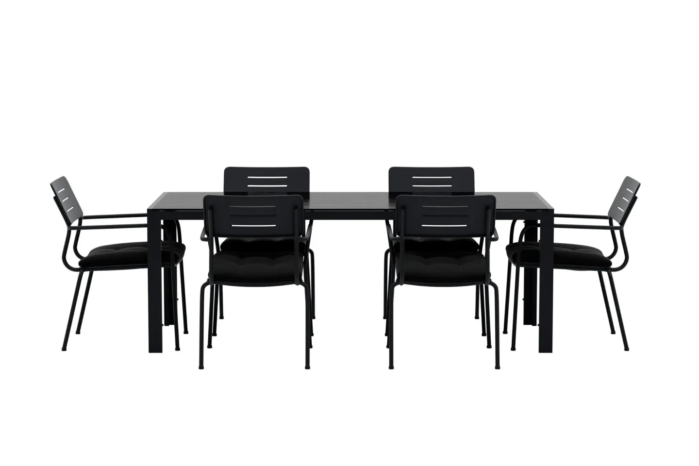 Break Gartenset Tisch 90x200 cm schwarz 6 Stühle schwarz.