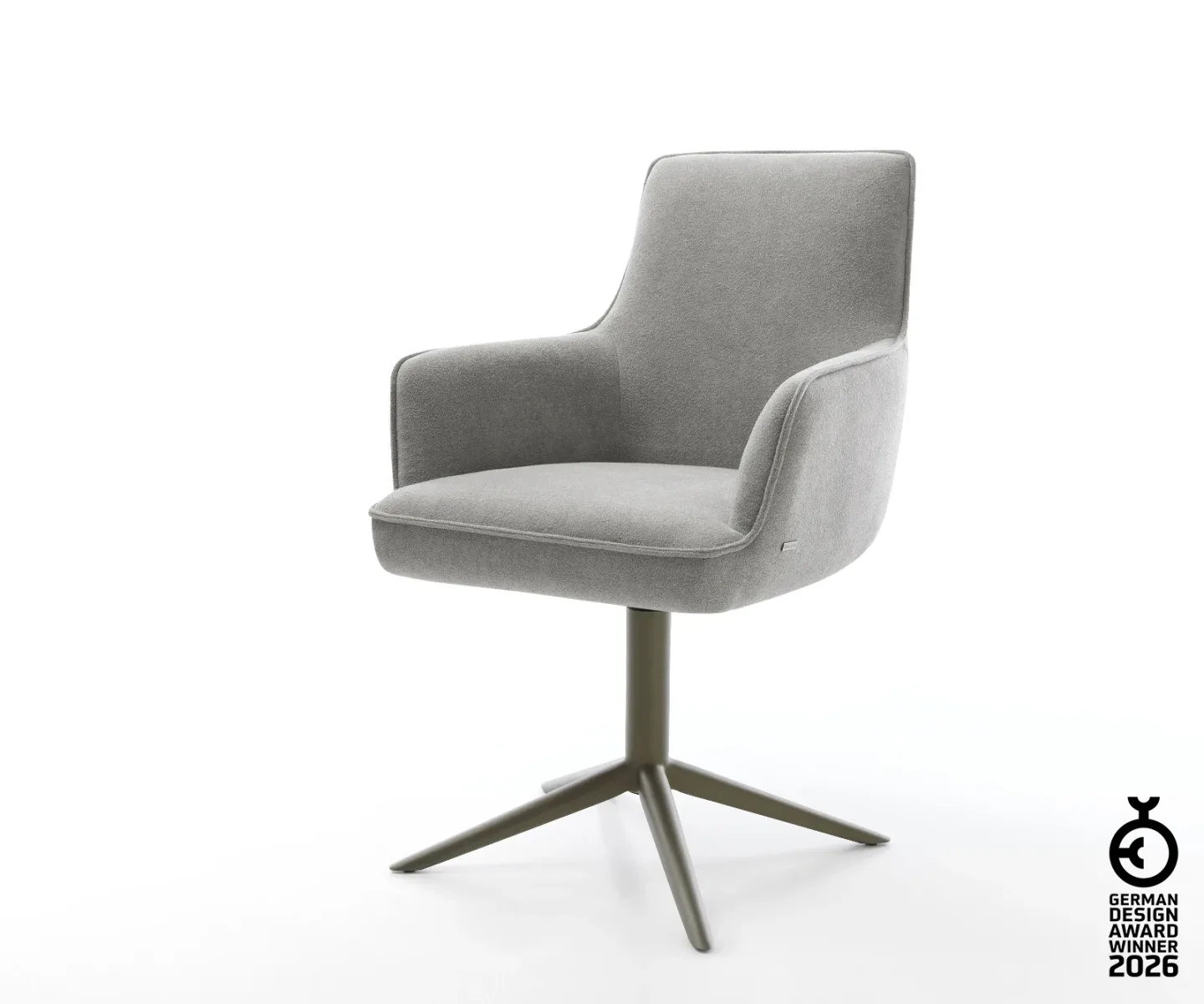 Drehstuhl Heira-Flex mit Armlehnen Strukturstoff Soft Grau Fußkreuz Effektfinish Titan 360° drehbar Wippfunktion Taschenfederkern