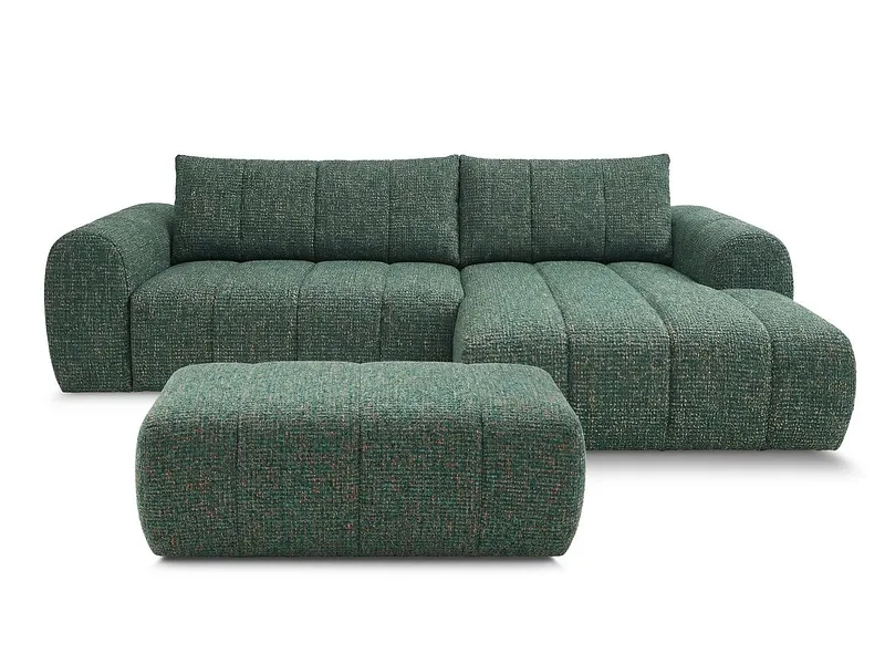 Ecksofa mit Hocker BOBOCHIC NESTY Stoff chiniert dunkelgrün