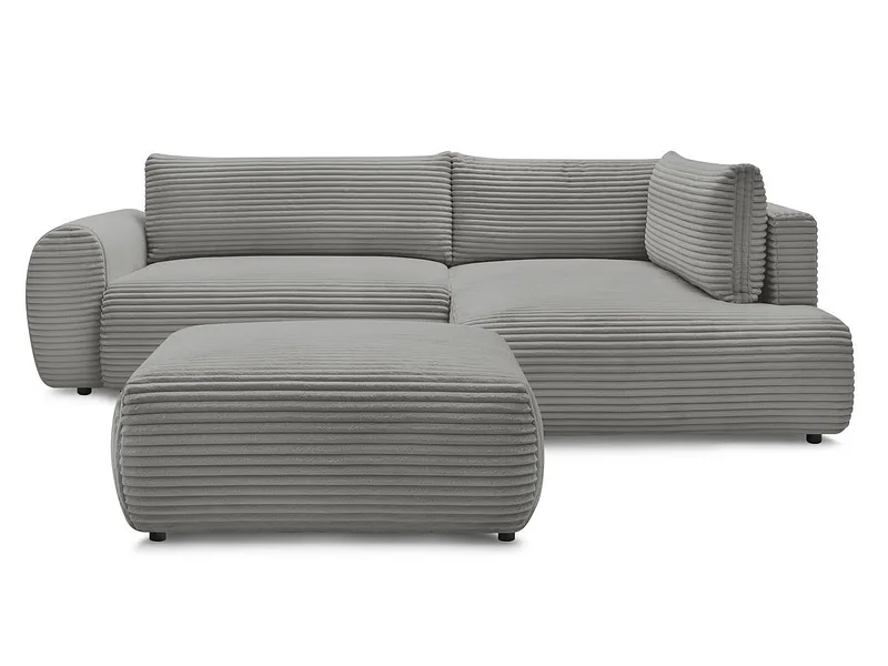 Ecksofa mit Hocker BOBOCHIC LUCIEN Cord-Stoff dunkelgrau
