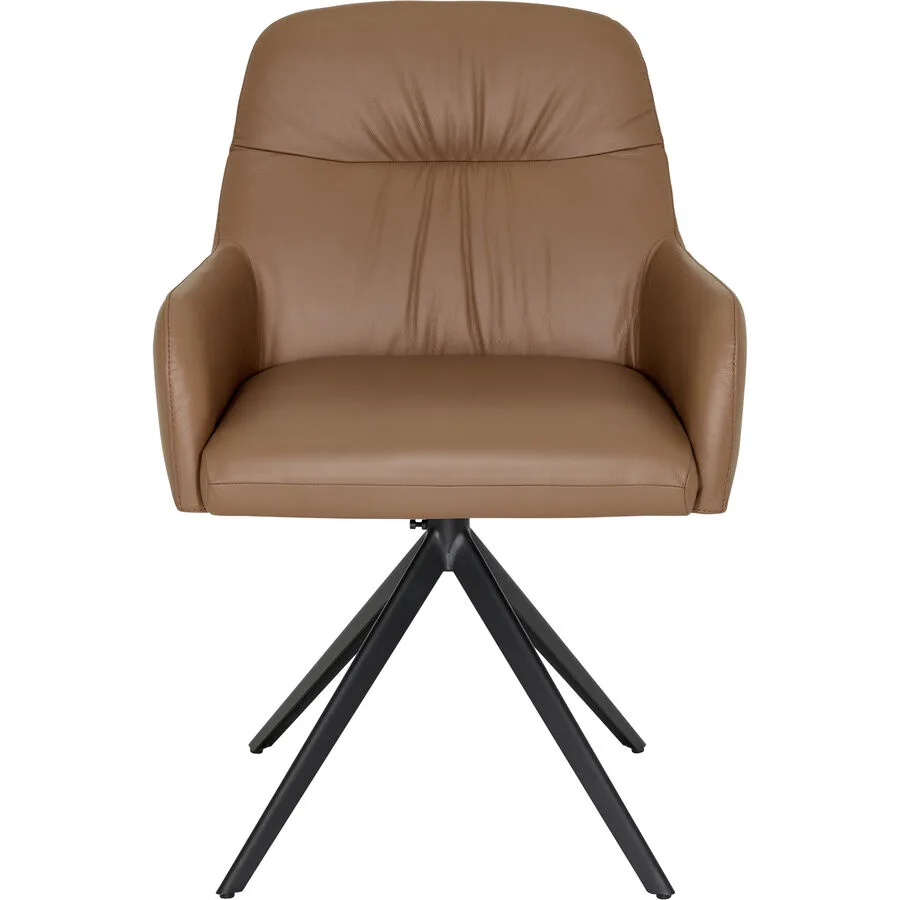 Stuhl Calum Cognac, Schwarz Leder, Metall