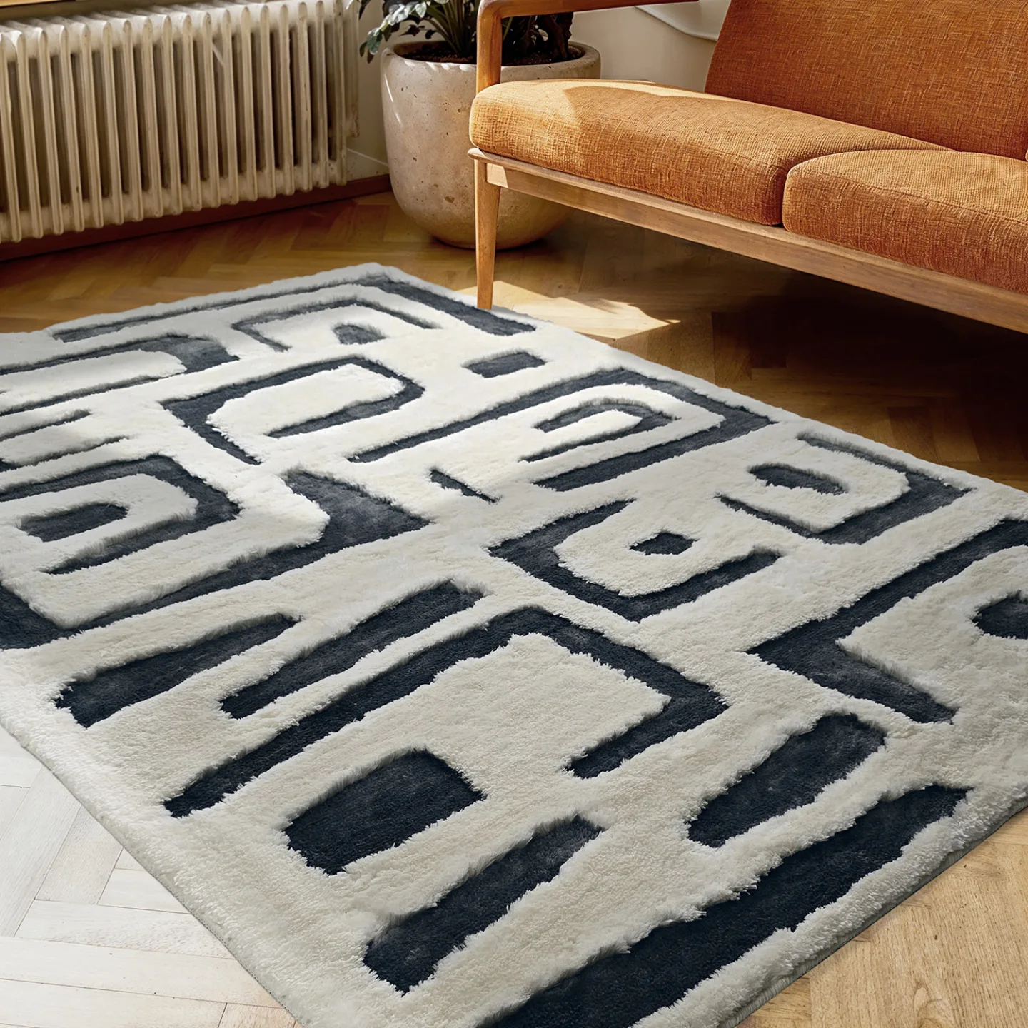 Ryetepper - Palmyra (hvit/marineblå) (Størrelse: 160 x 230 cm)