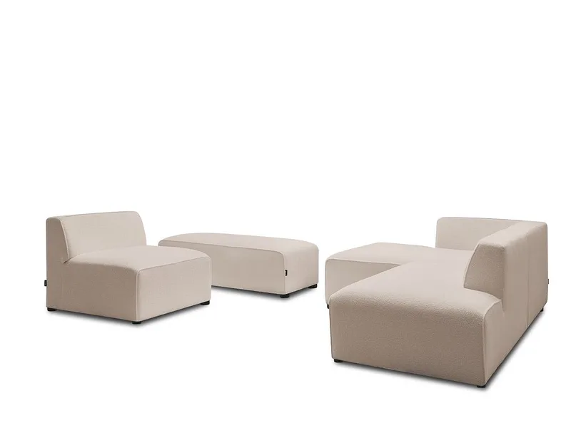 Ecksofa mit Hocker BOBOCHIC MEGEVE Boucle-Stoff beige