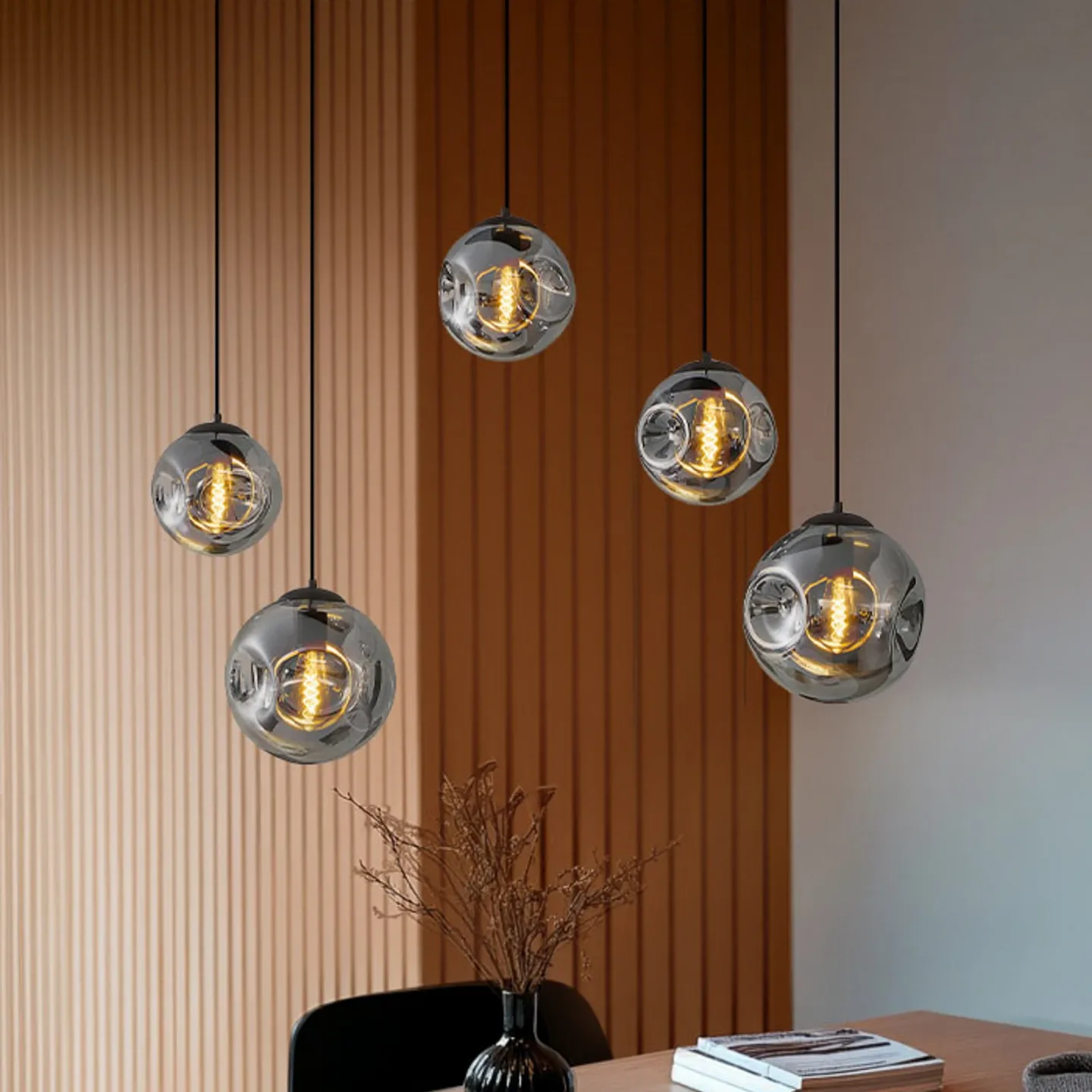 Valentina 5 Oval Pendelleuchte Smoked Grey/Coffee - Lindby - Wohnzimmer - Design - Glas - Mehrflammig