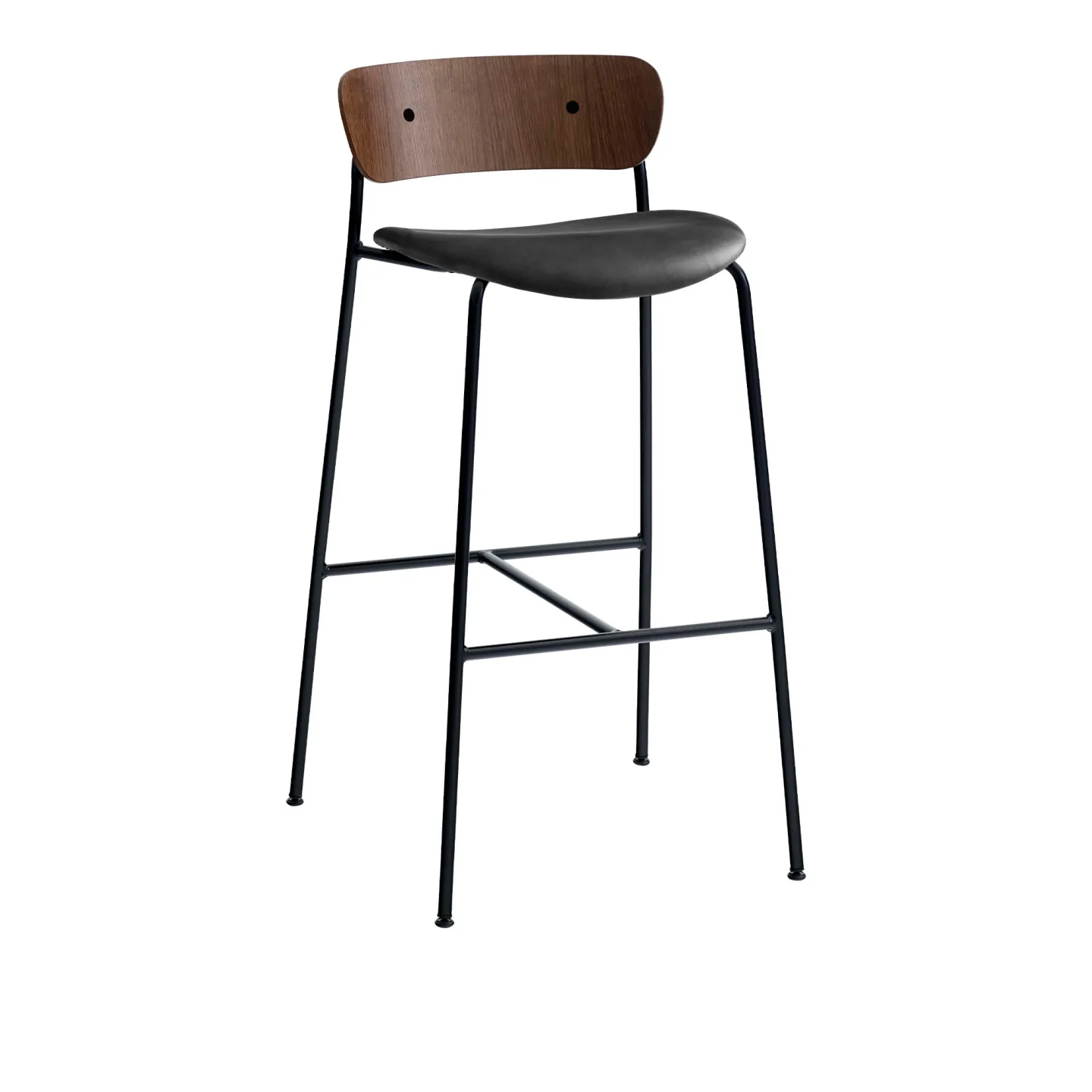 &Tradition - Pavilion AV10, Lacquered Walnut Leather cat.2, Noble Black - Barstolar - Anderssen & Voll - Metall/Trä