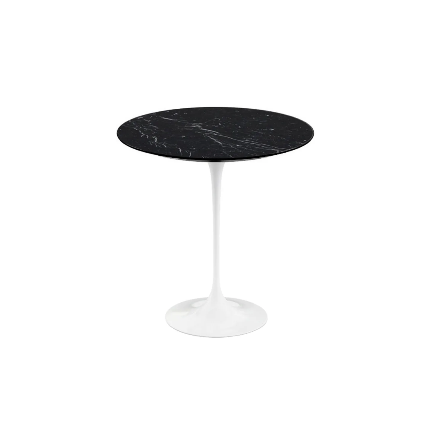 Knoll - Saarinen Round Table - Småbord, Vitt underrede, skiva i matt svart Marquina marmor, Ø 51 - Sidobord - Eero Saarinen