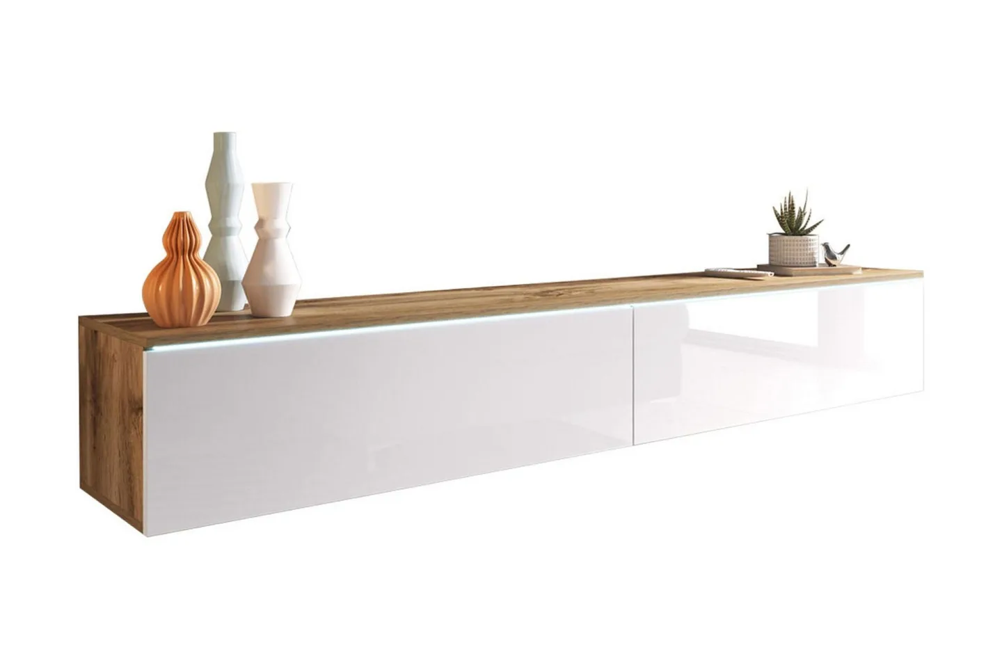Cuguen TV-bänk 180 cm LED-belysning - Trä/Natur|Vit|Vit LED