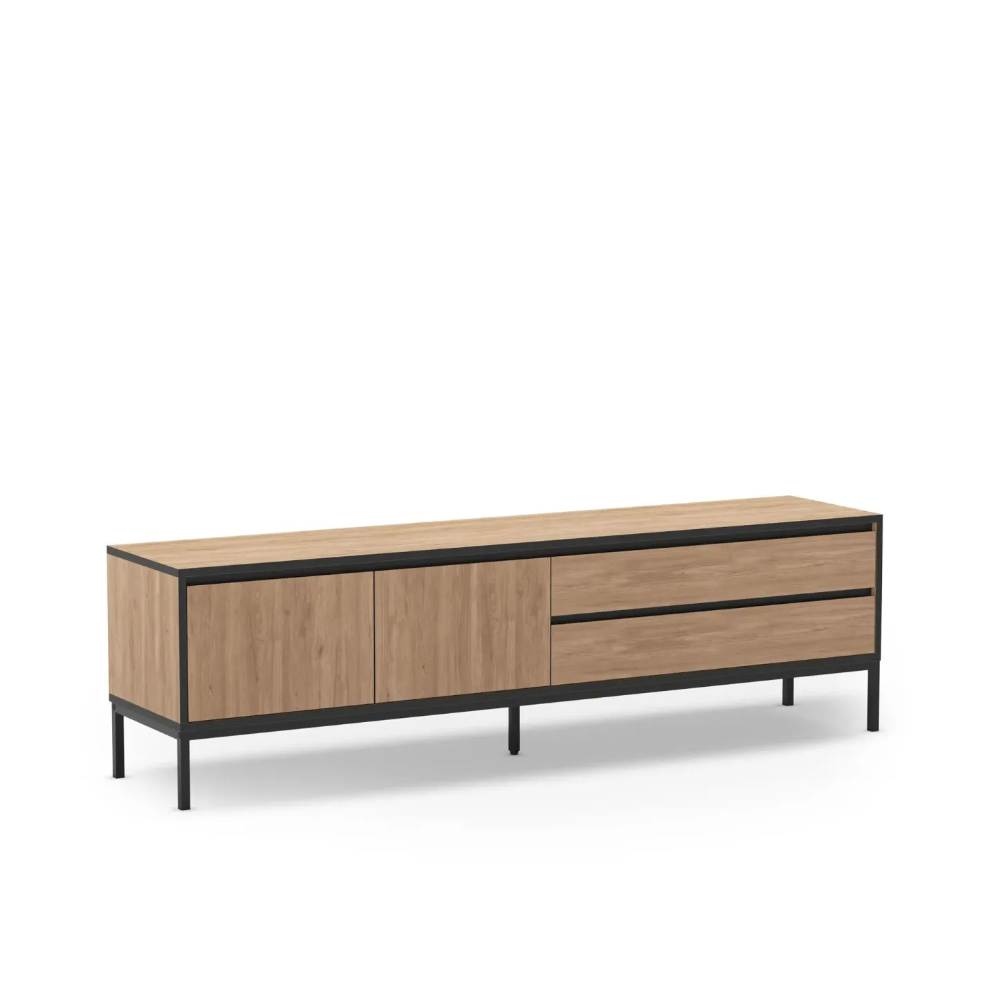 Velar TV-bänk 180x55x40 cm - naturfärgad ek, trä svart, svart