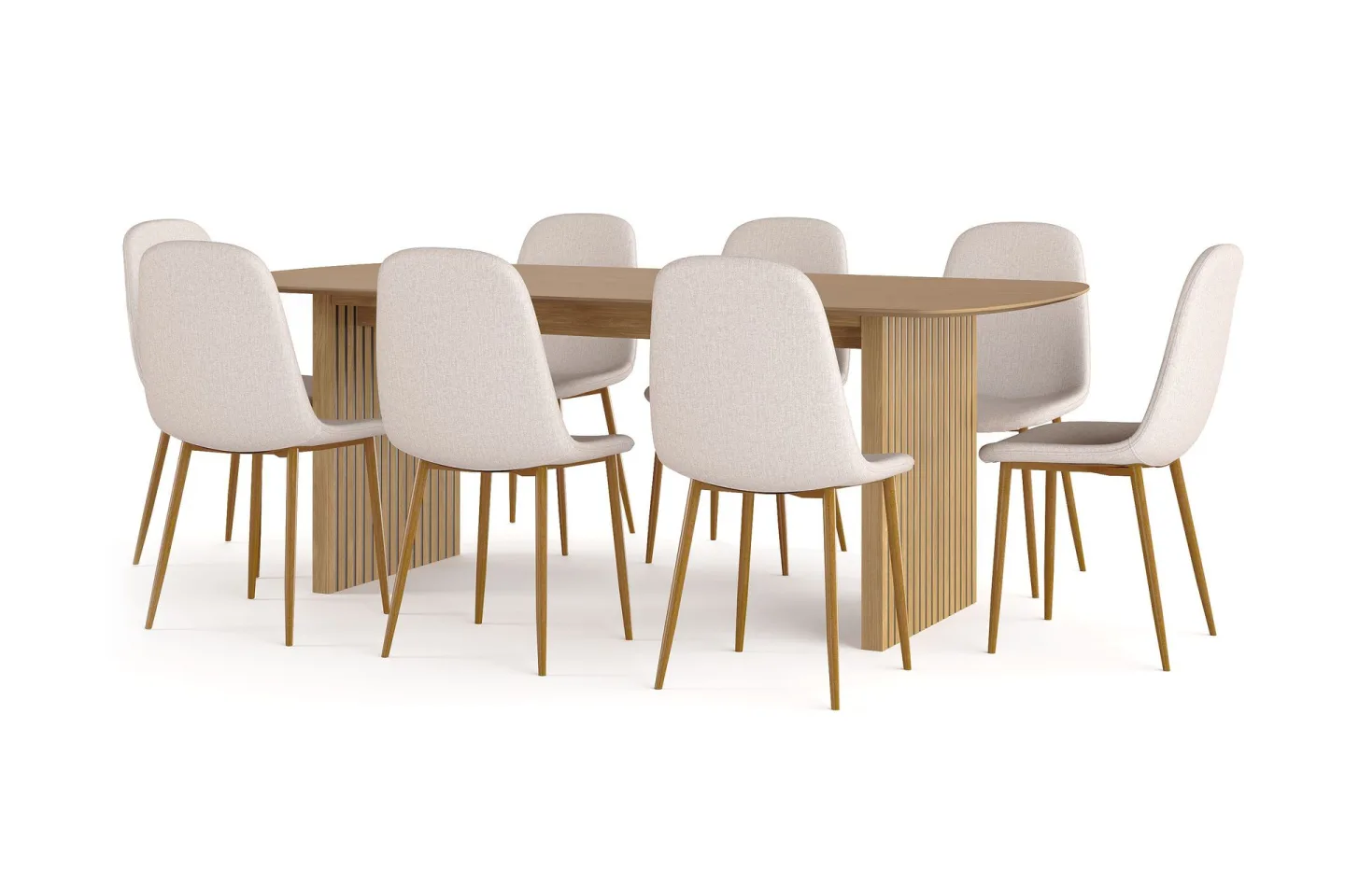 Richeto Matbord 210 cm ek + 8 st Nibe stol beige med ek ben - Natur/Beige