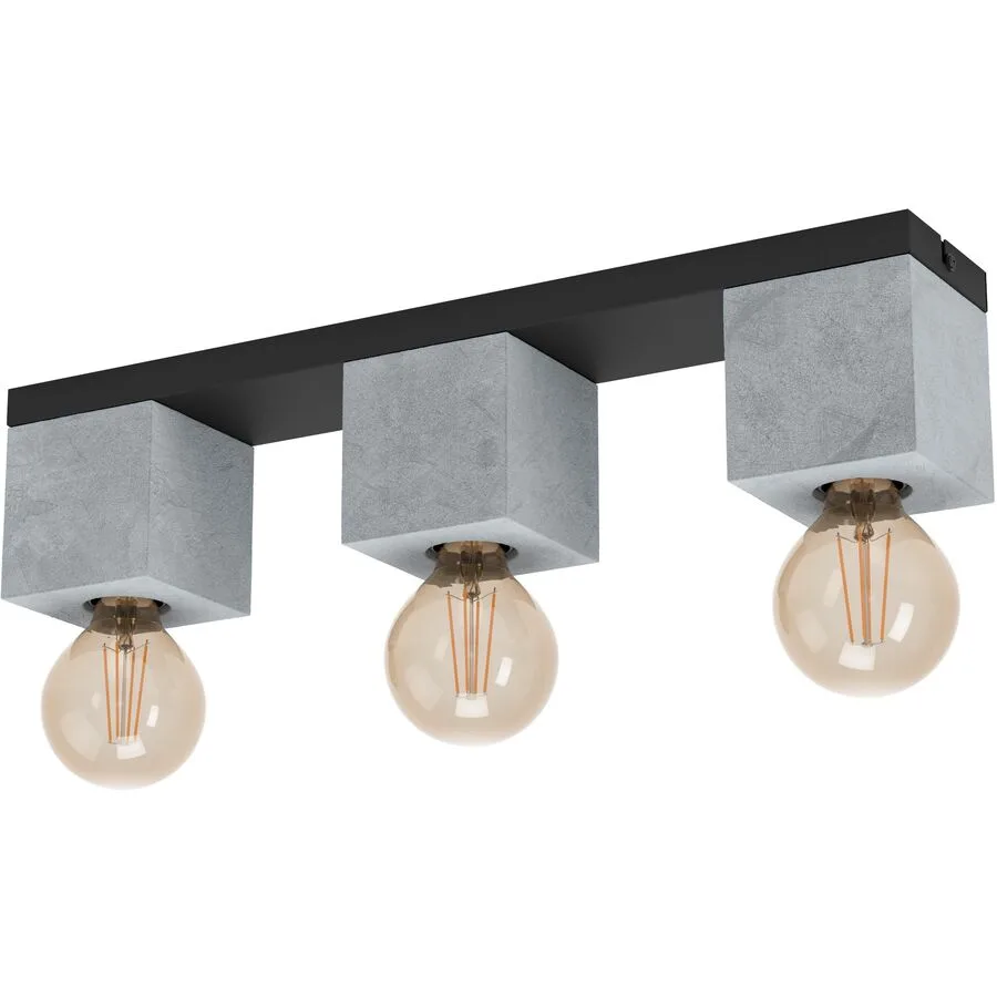 Eglo Deckenlampe Prestwick 3 Grau/Schwarz Beton/Stahl 9 cm 49 cm - Farbe: Schwarz/Grau - Material: Stahl/Beton