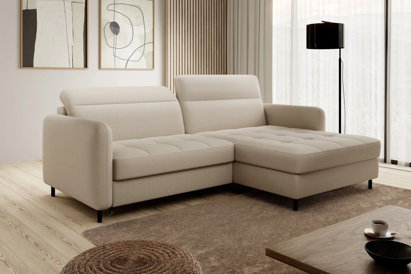 Manoti 3-sits Bäddsoffa m. Divan med Förvaring - Ljusbeige