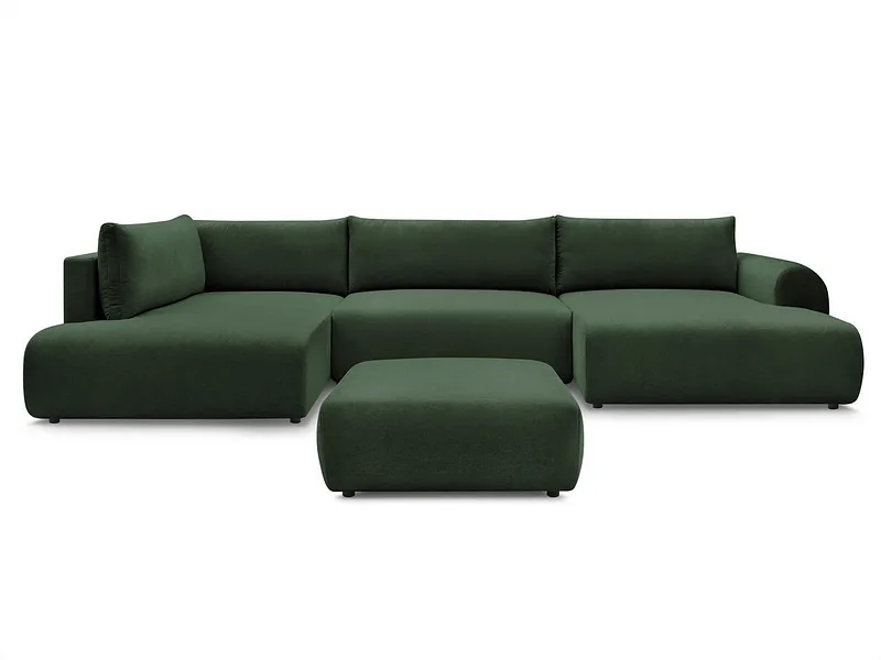 Panorama-Ecksofa mit Hocker BOBOCHIC LUCIEN Stoff grün