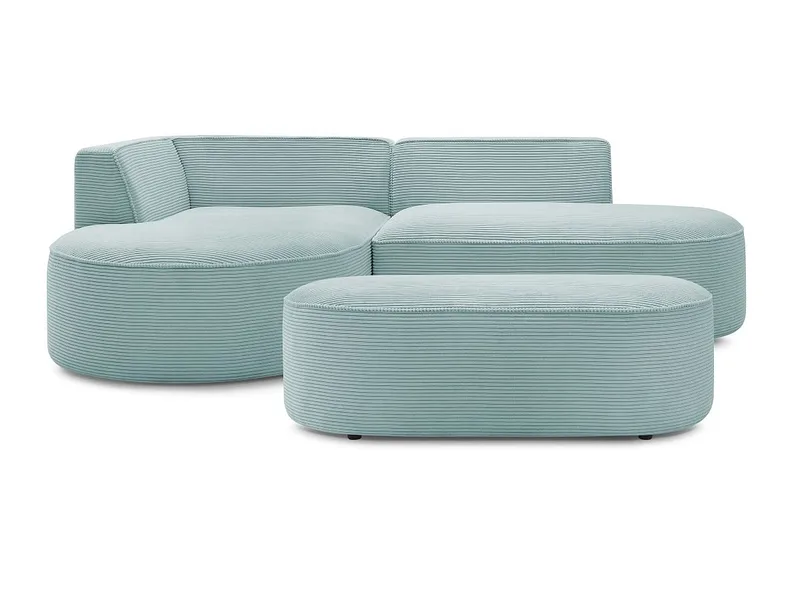 Ecksofa mit Hocker BOBOCHIC ROUSSEAU Cord-Stoff hellblau