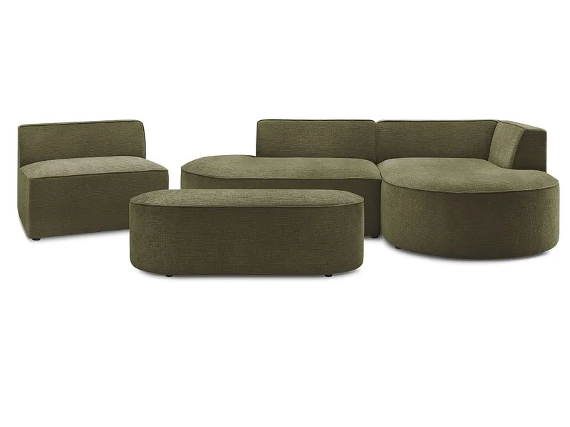 Ecksofa mit Hocker BOBOCHIC ROUSSEAU Stoff mit Textur grün