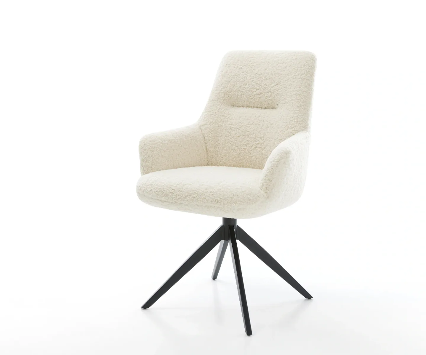 Drehstuhl Zelia-Flex mit Armlehnen Teddystoff Beige Kreuzgestell breit Schwarz 360° drehbar Wippfunktion Taschenfederkern
