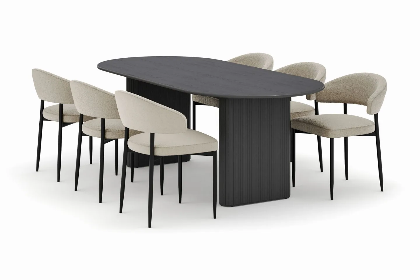 Noira Ovalt Matbord 220 cm med 6 Sawako Stolar - Svart
